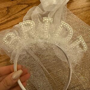 White Bride Headband with Veil